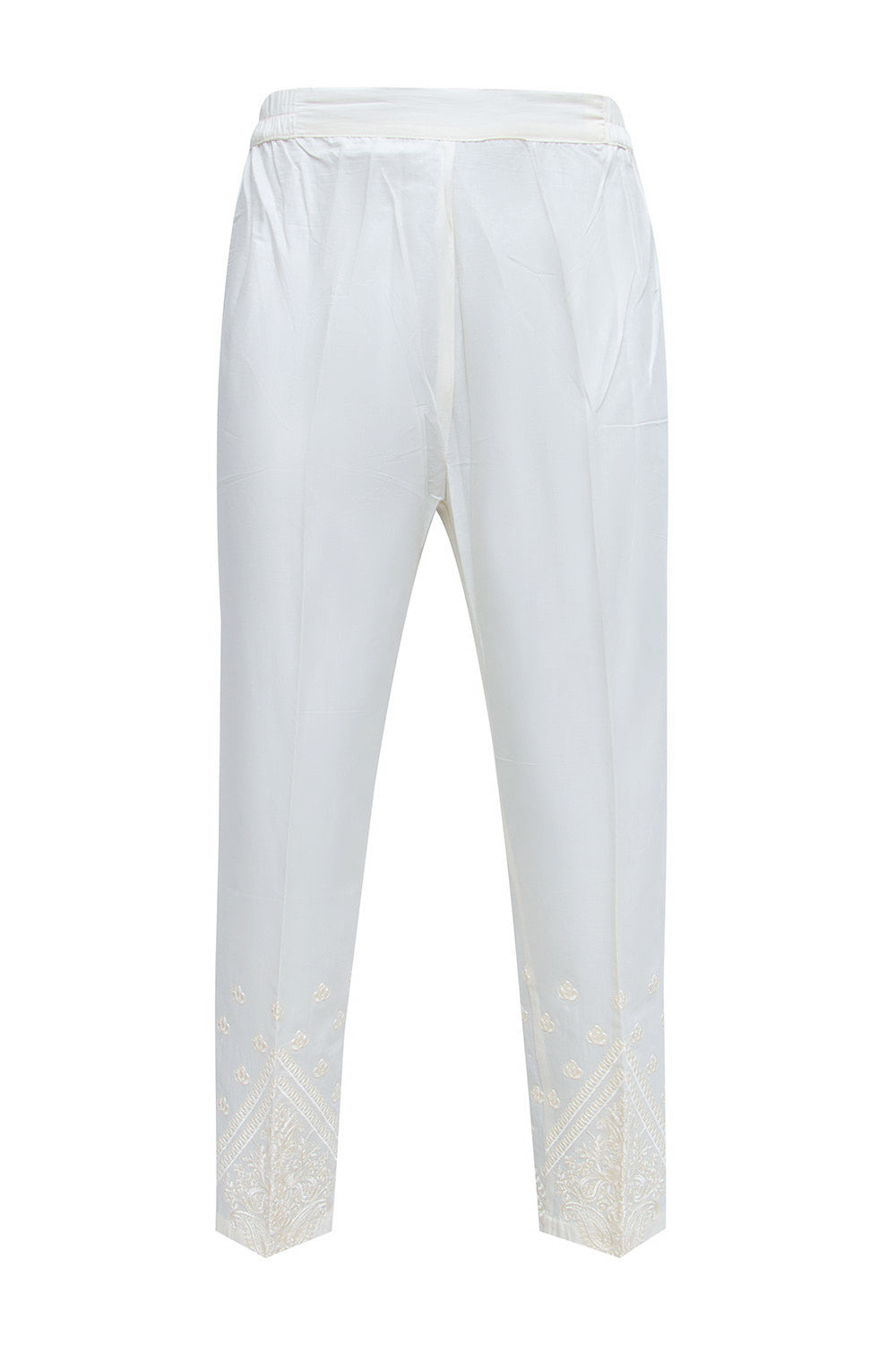 Straight Fit Off White Embroidered Trouser SLBDW21008