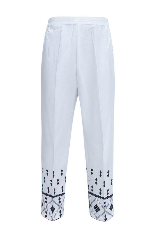 Straight Fit Pearl White Embroidered Trouser SLBDW21009